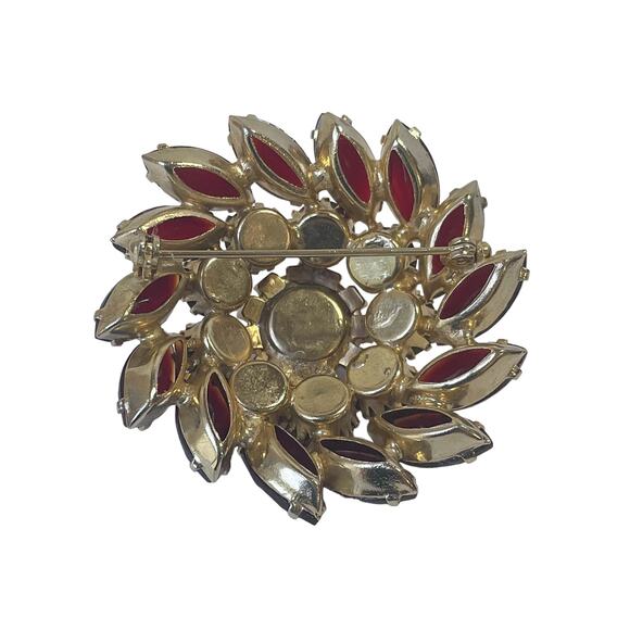 1960s Delizza & Elster Red AB Rhinestones Circular Domed Julianna Brooch Pin - Picture 4 of 4